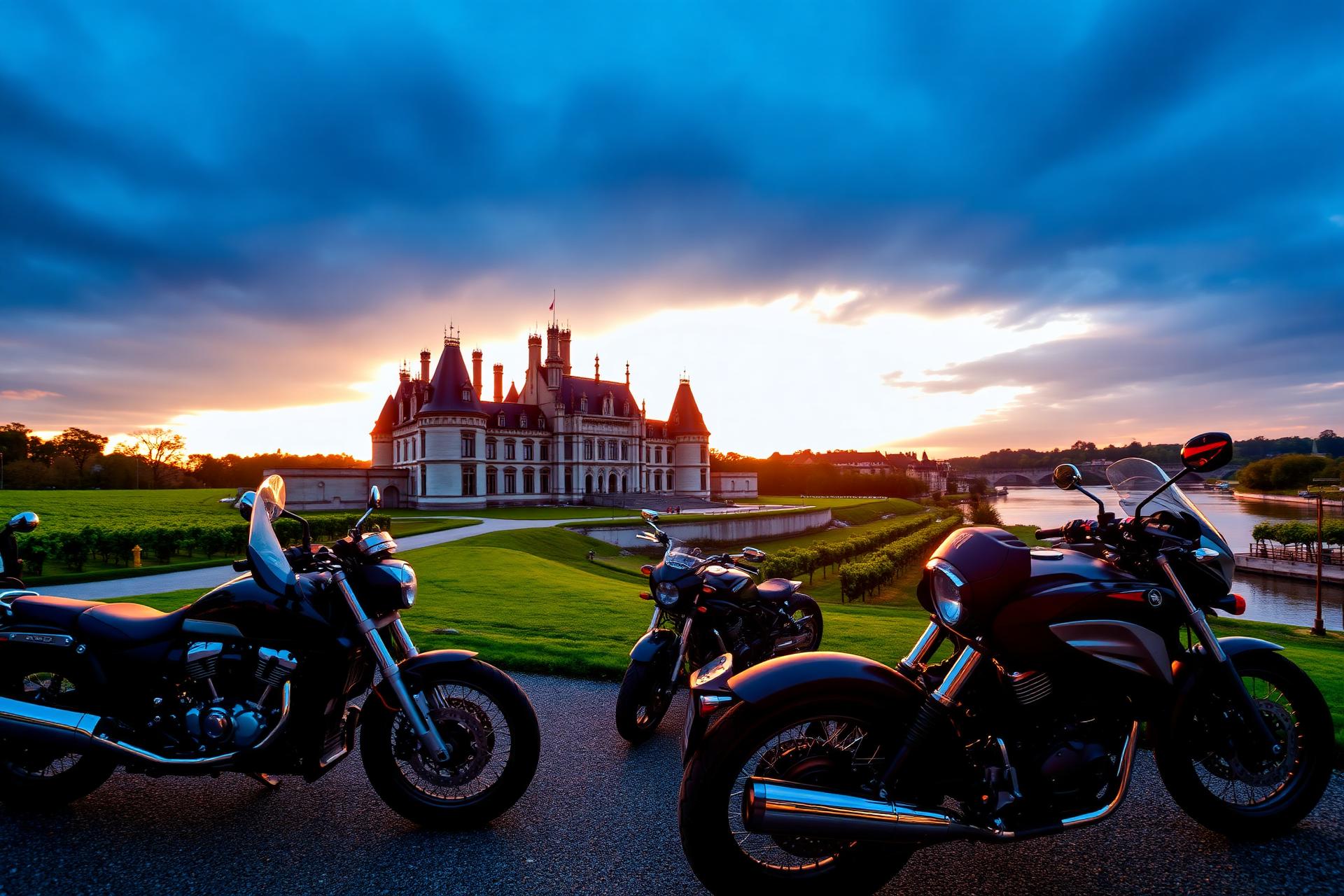 Motos devant un château